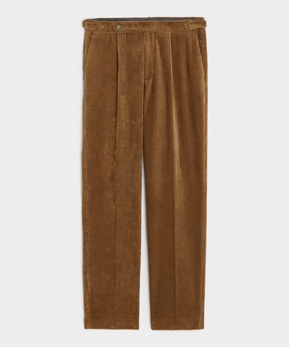 Italian Wide Wale Corduroy Side Tab Trouser - Brown