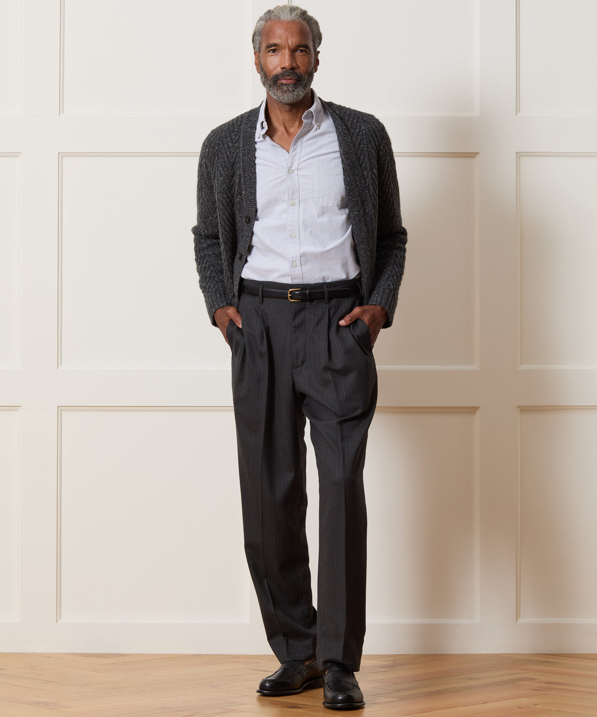 Italian Flannel Striped Hollywood Trouser - Charcoal