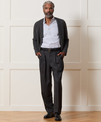 Italian Flannel Striped Hollywood Trouser - Charcoal