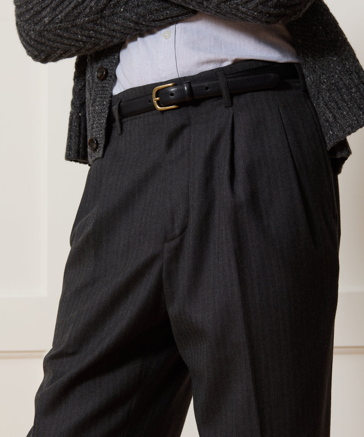 Italian Flannel Striped Hollywood Trouser - Charcoal