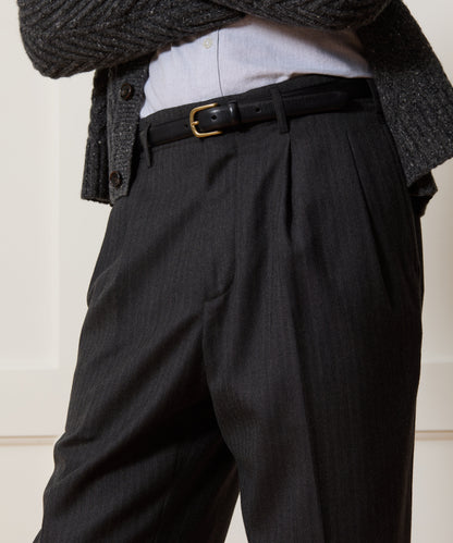 Italian Flannel Striped Hollywood Trouser - Charcoal