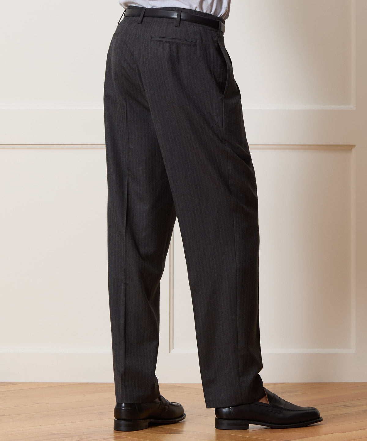 Italian Flannel Striped Hollywood Trouser - Charcoal
