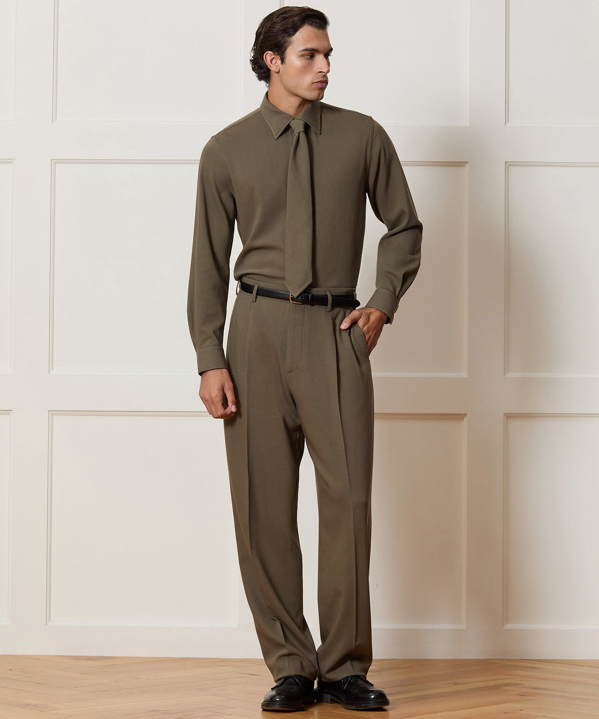 Italian Crepe Hollywood Trouser - Olive