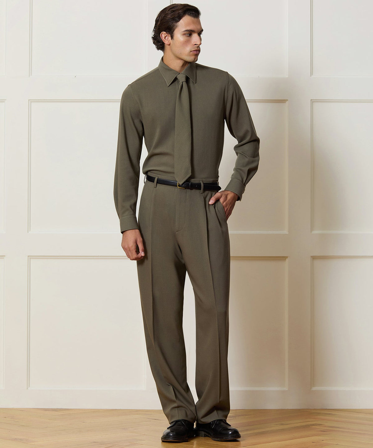 Italian Crepe Wool Shirt - Olive