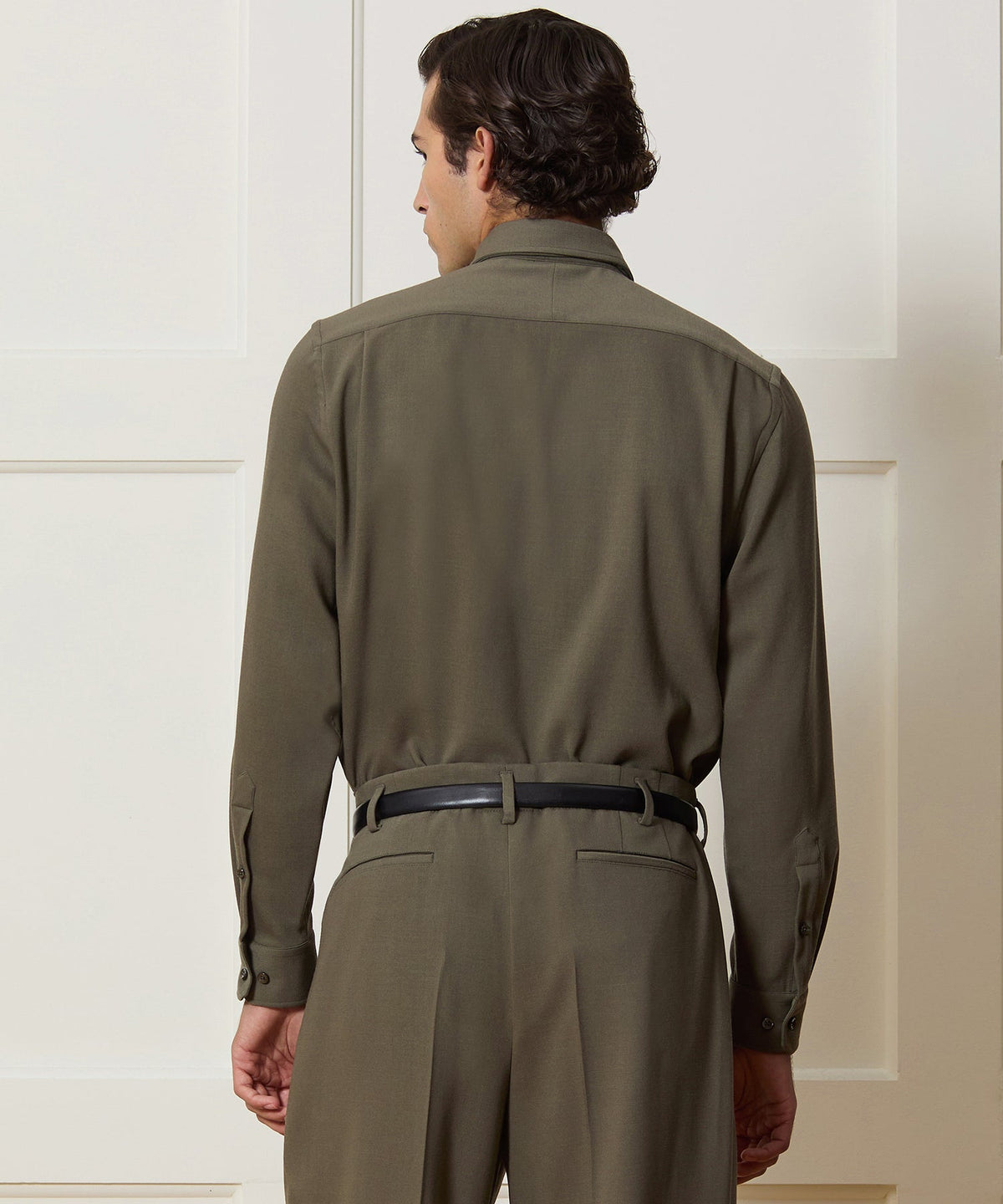 Italian Crepe Wool Shirt - Olive