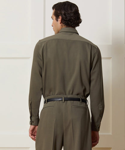 Italian Crepe Wool Shirt - Olive