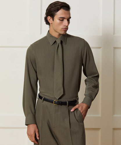 Italian Crepe Wool Shirt - Olive
