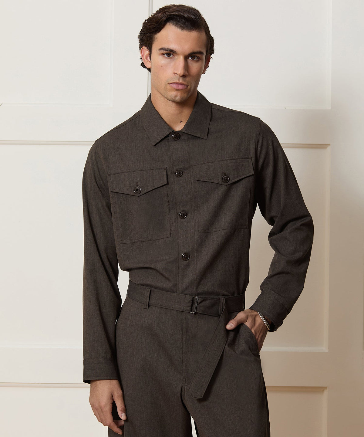Italian Cavalry Twill Utility Shirt - Brown