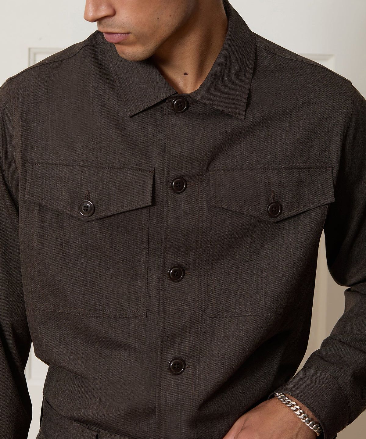 Italian Cavalry Twill Utility Shirt - Brown