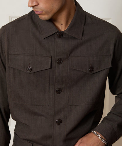 Italian Cavalry Twill Utility Shirt - Brown