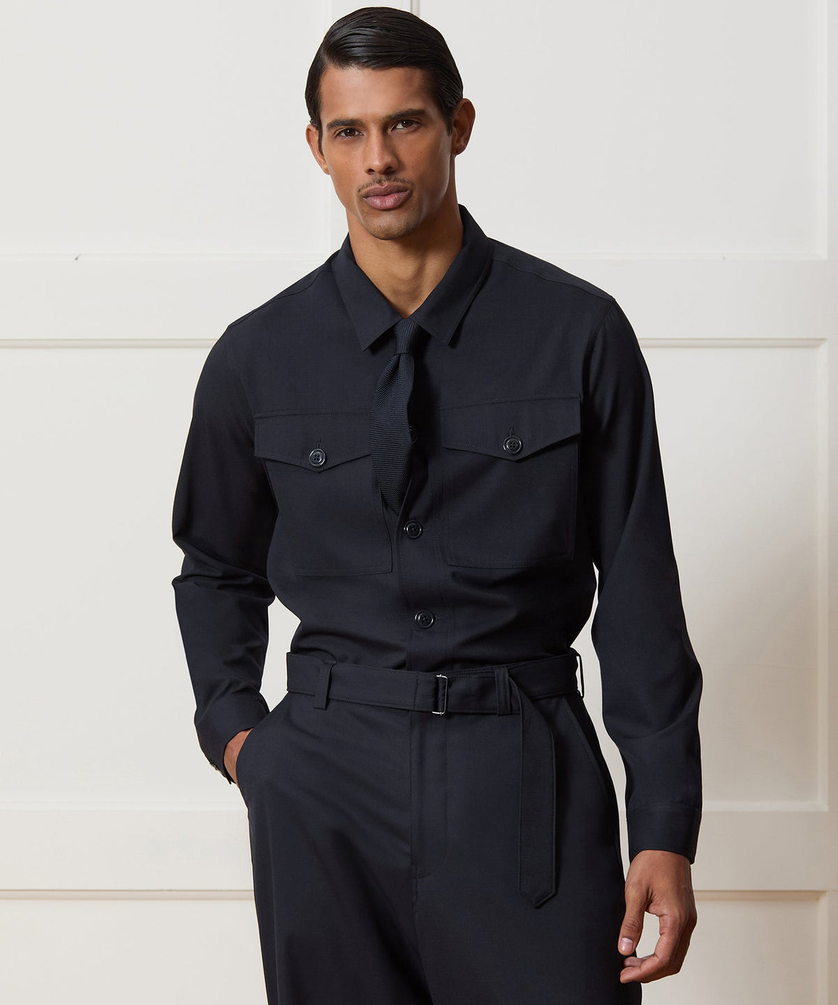 Italian Cavalry Twill Utility Shirt - Navy