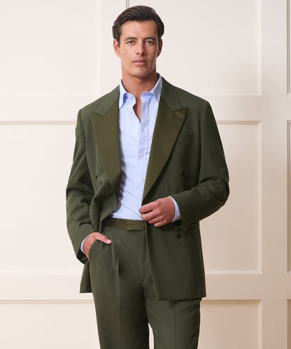 Italian Gabardine Double-Breasted Tuxedo Jacket - Snyder Olive