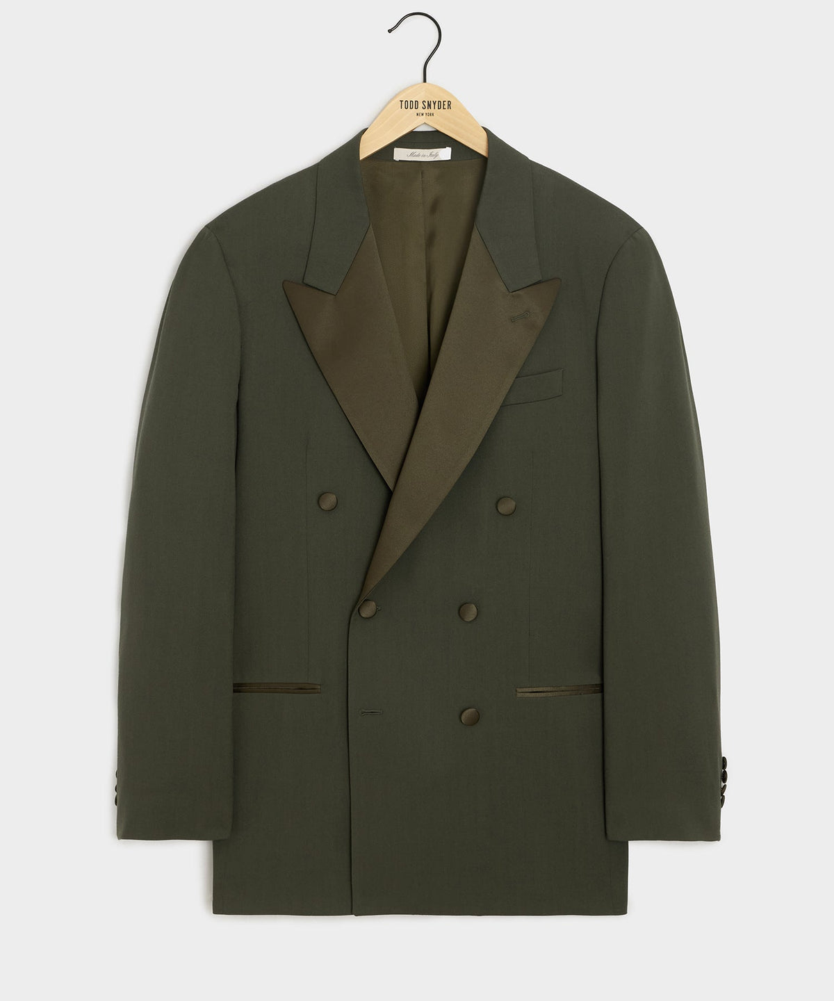 Italian Gabardine Double-Breasted Tuxedo Jacket - Snyder Olive