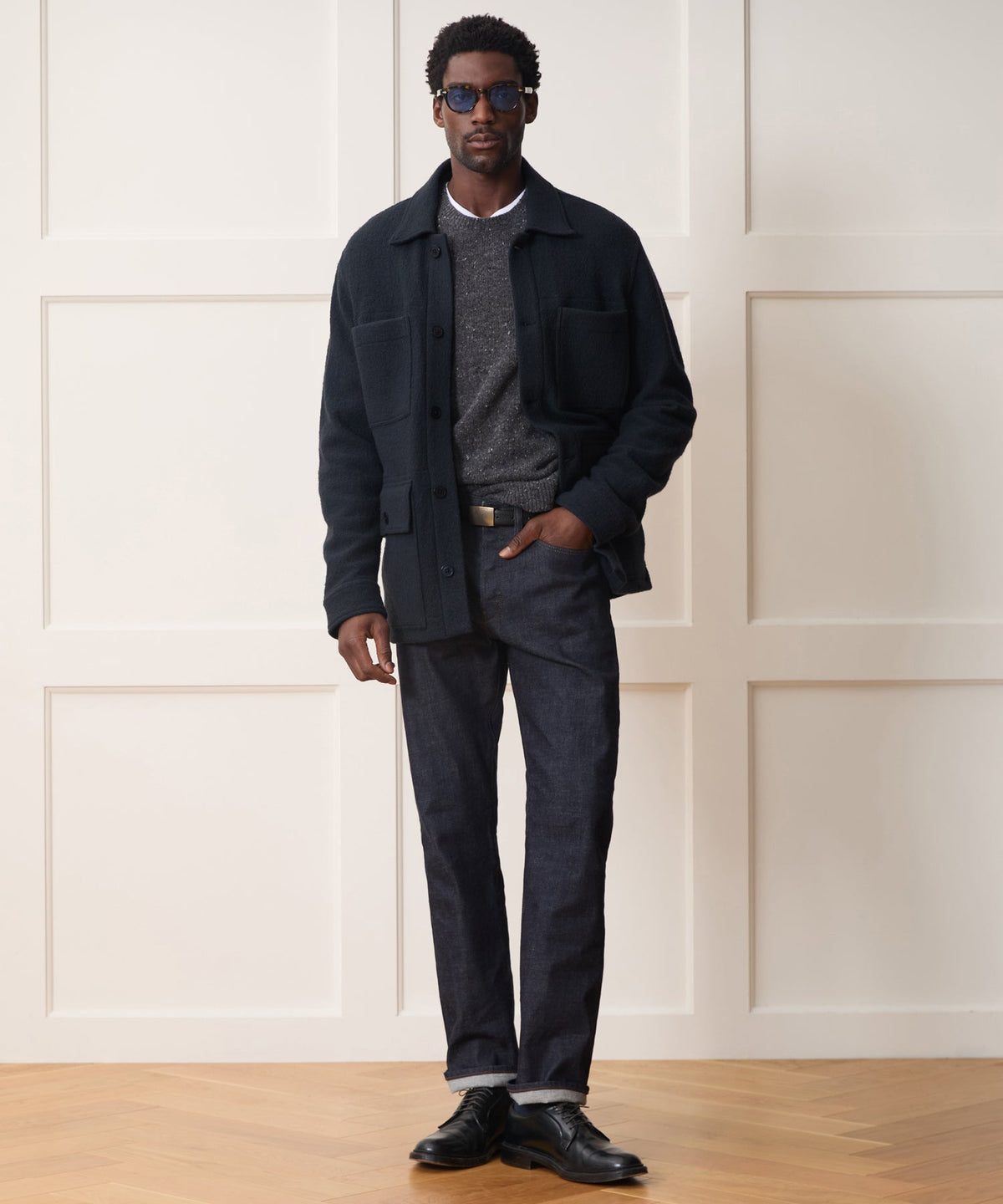 Italian Boiled Wool Field Jacket - Navy Batik