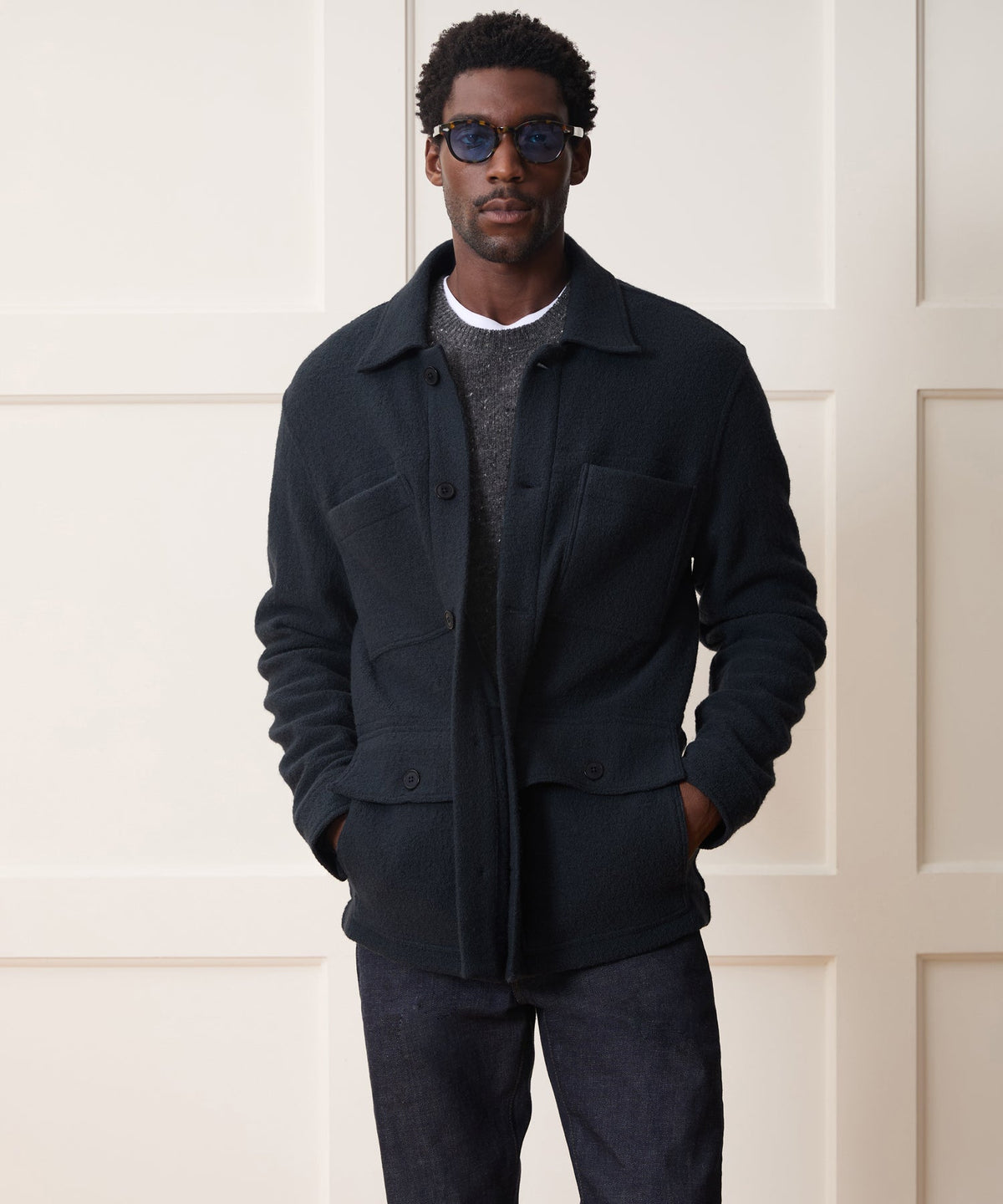 Italian Boiled Wool Field Jacket - Navy Batik