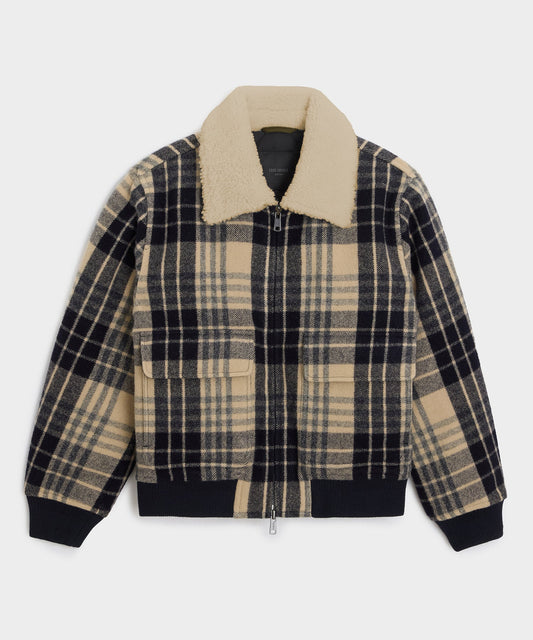 Fur Collar Bomber Jacket - Navy