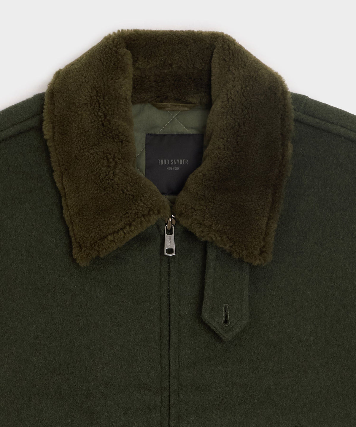 Shearling Collar Wool Bomber Jacket - Olive