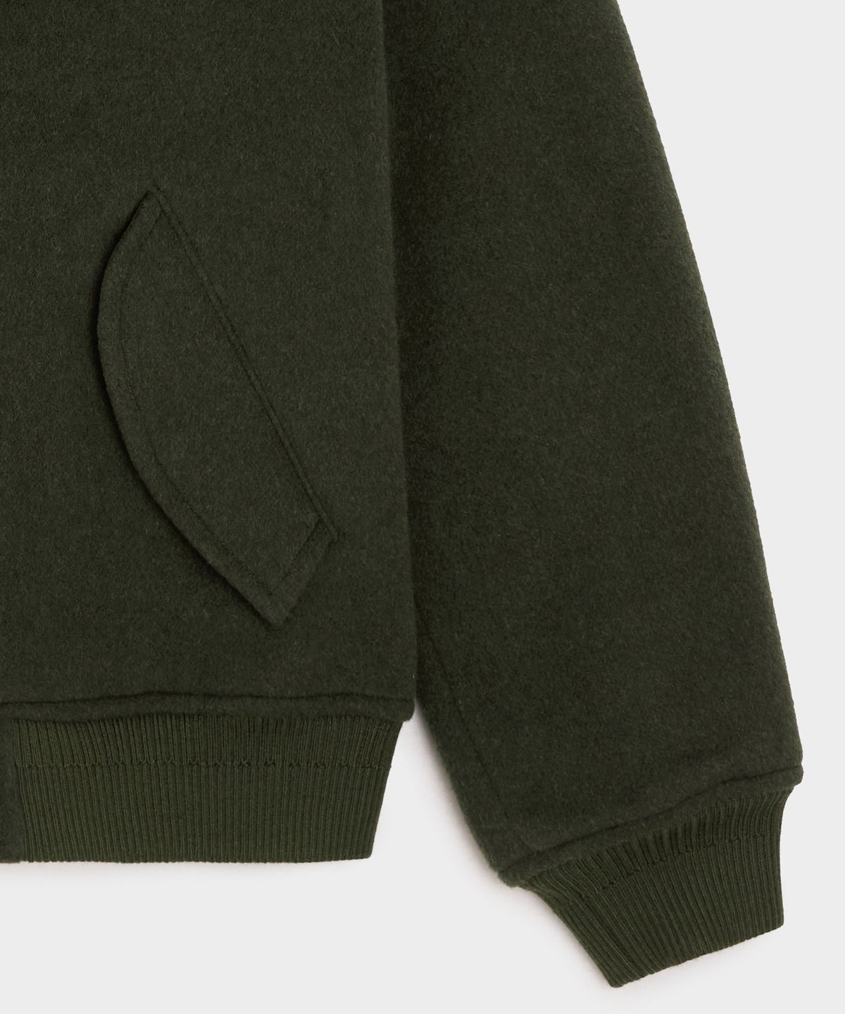 Shearling Collar Wool Bomber Jacket - Olive