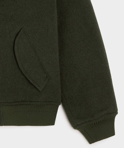 Shearling Collar Wool Bomber Jacket - Olive