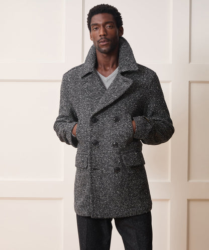 Italian Herringbone Peacoat - Dark Charcoal