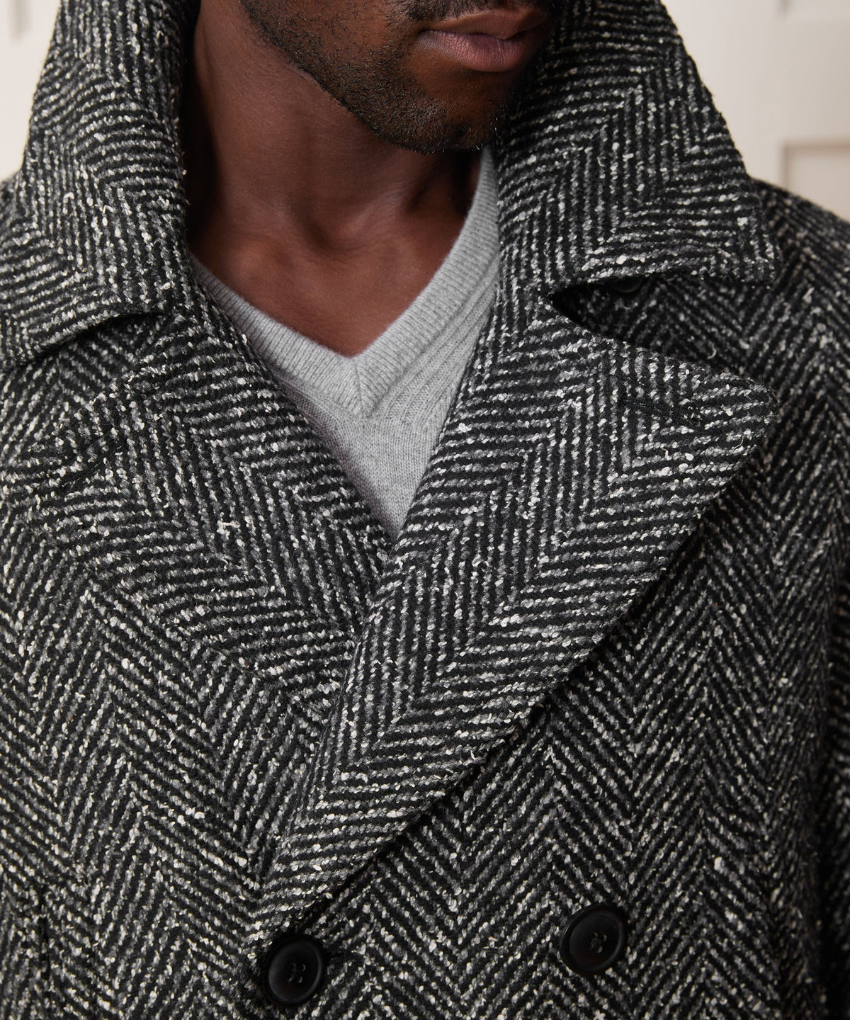 Italian Herringbone Peacoat - Dark Charcoal