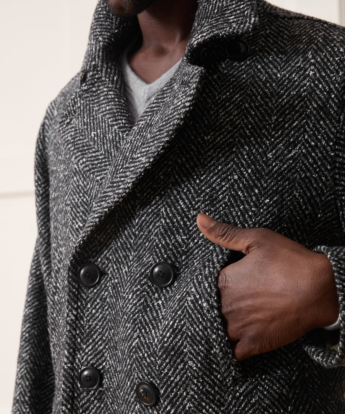 Italian Herringbone Peacoat - Dark Charcoal