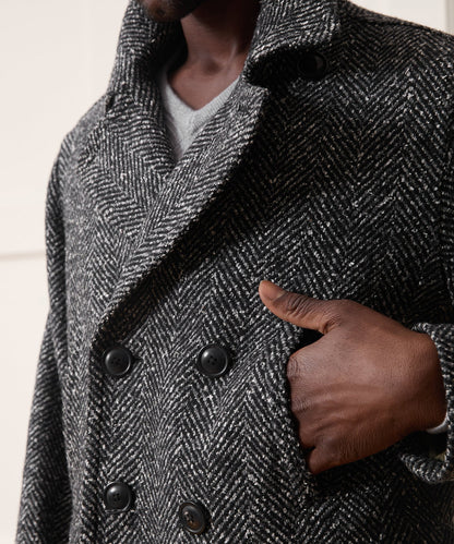 Italian Herringbone Peacoat - Dark Charcoal