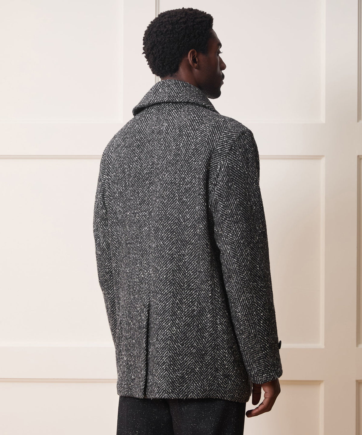 Italian Herringbone Peacoat - Dark Charcoal