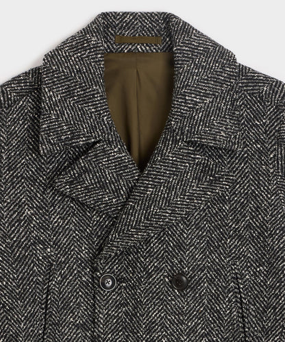 Italian Herringbone Peacoat - Dark Charcoal