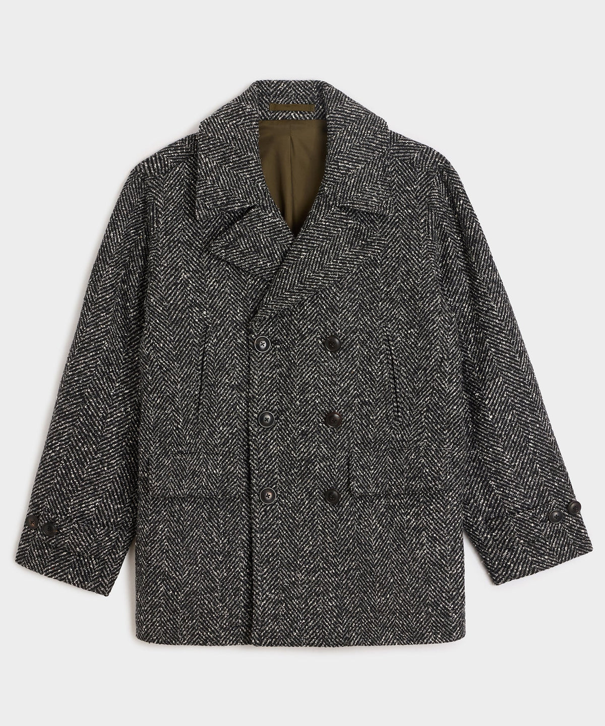 Italian Herringbone Peacoat - Dark Charcoal
