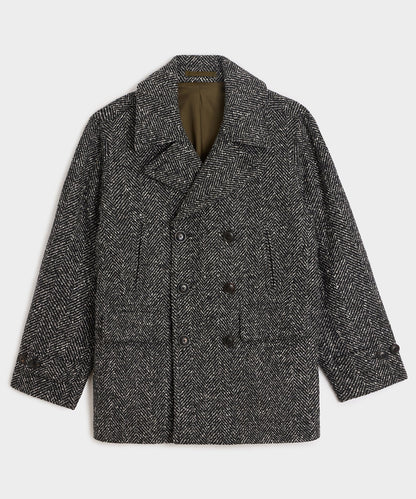 Italian Herringbone Peacoat - Dark Charcoal