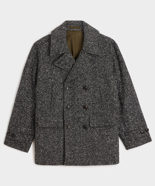 Italian Herringbone Peacoat - Dark Charcoal