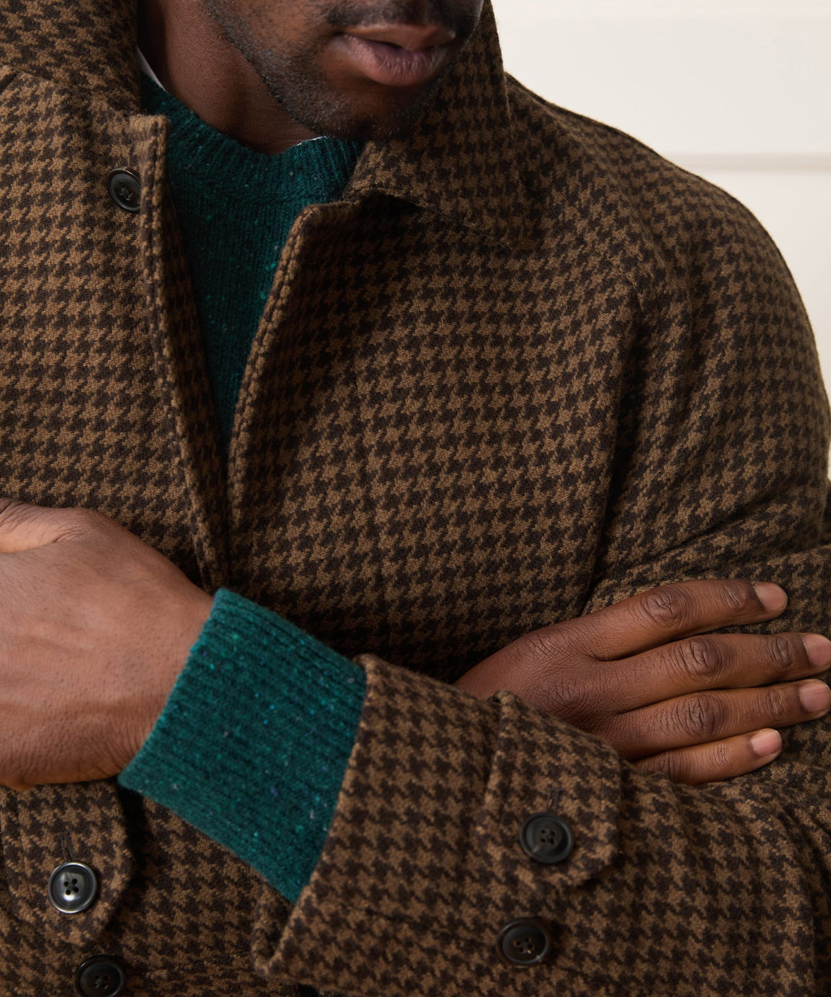 Italian Houndstooth Balmacaan - Dark Brown