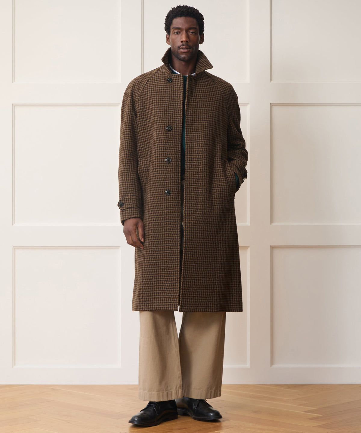 Italian Houndstooth Balmacaan - Dark Brown