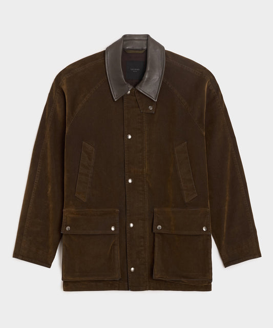 Flocked Denim Long Stable Jacket - Brown