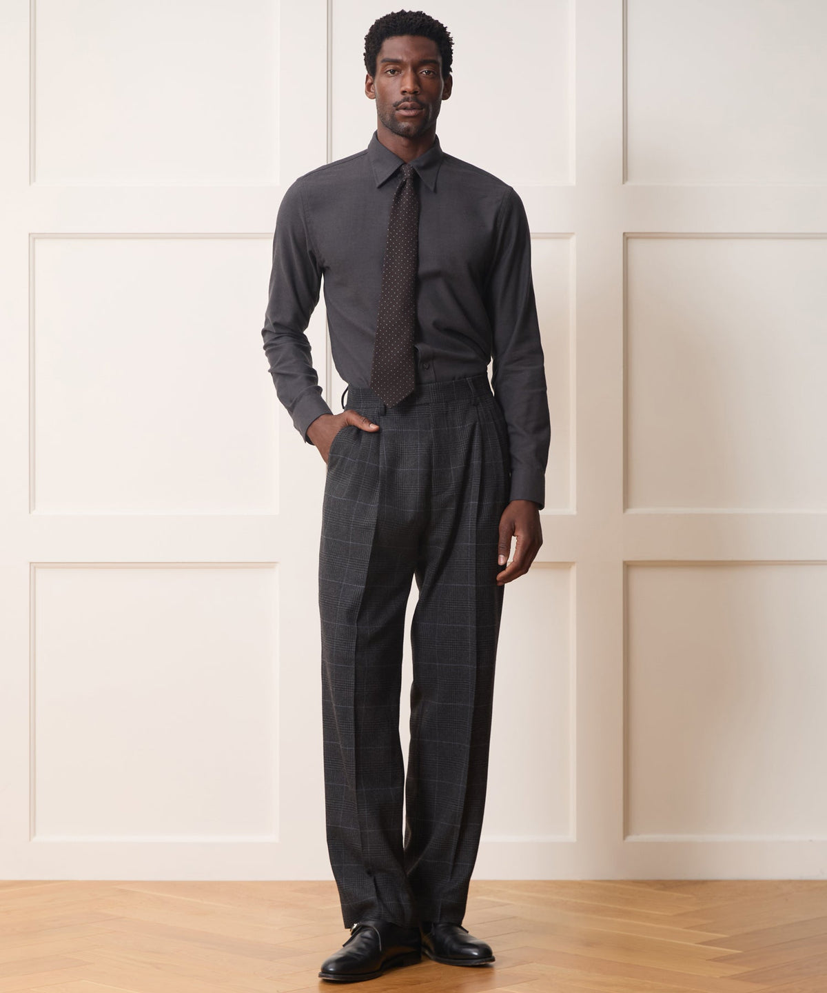 Italian Glen Plaid Wythe Trouser - Charcoal