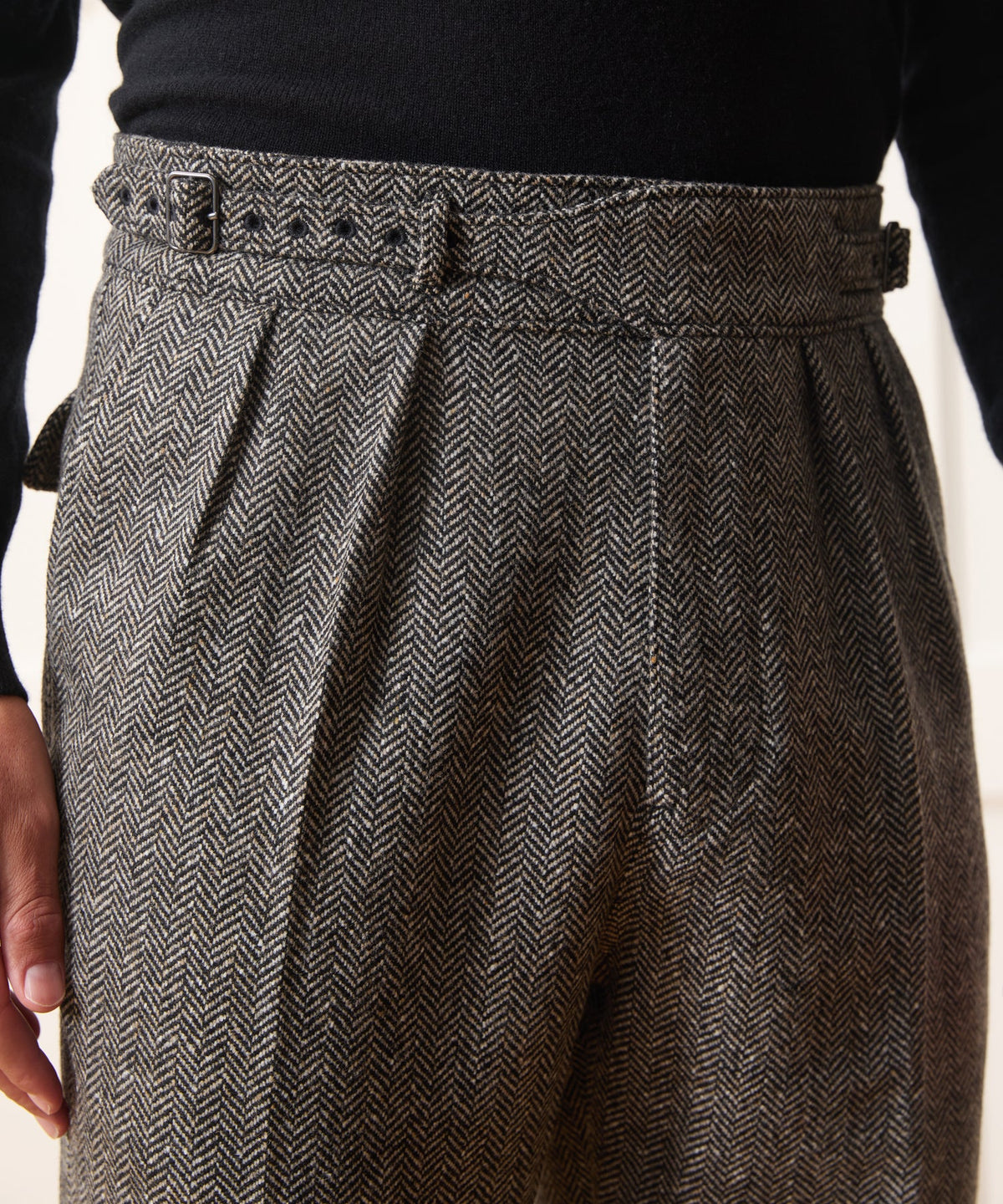 Italian Donegal Herringbone Gurkha Trouser - Cream
