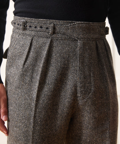 Italian Donegal Herringbone Gurkha Trouser - Cream
