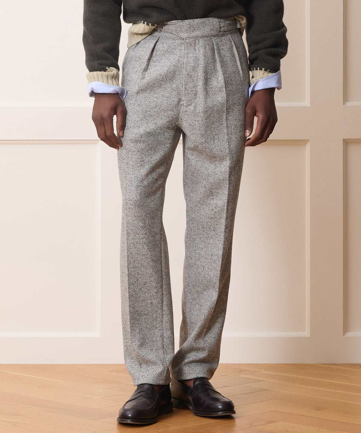 Italian Donegal Herringbone Gurkha Trouser - Light Grey