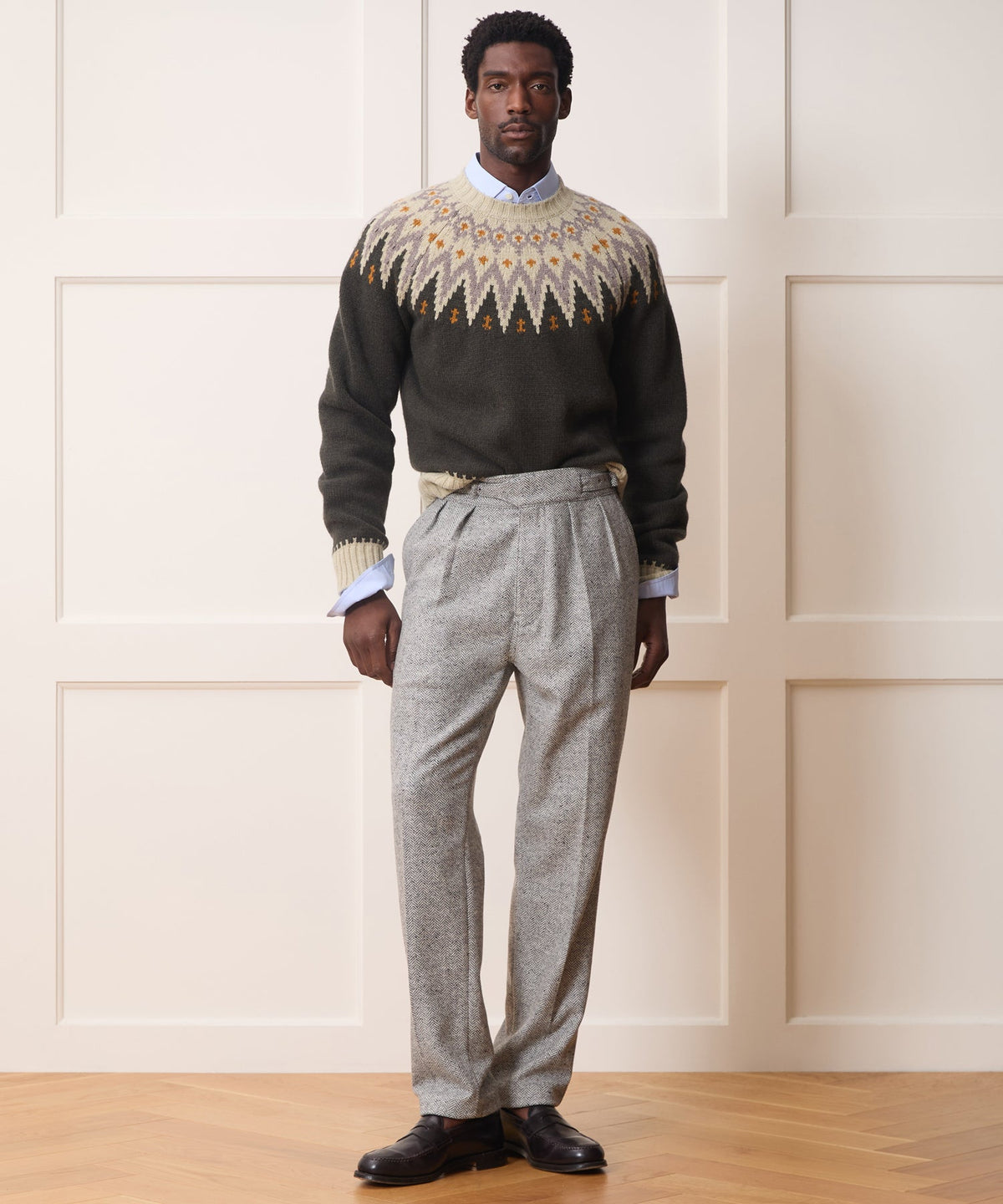 Italian Donegal Herringbone Gurkha Trouser - Light Grey
