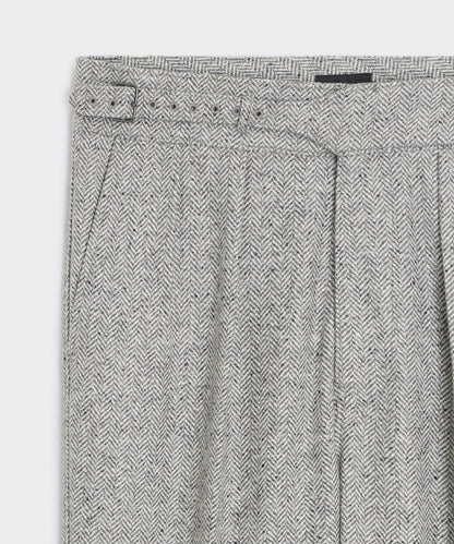 Italian Donegal Herringbone Gurkha Trouser - Light Grey