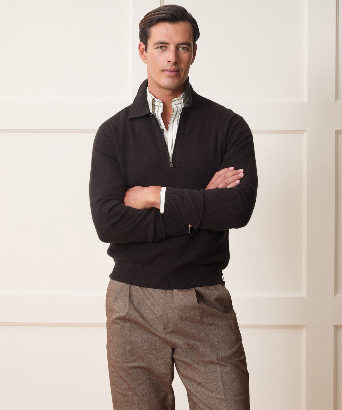 Cashmere Quarter-Zip Sweater Polo - Espresso Bean