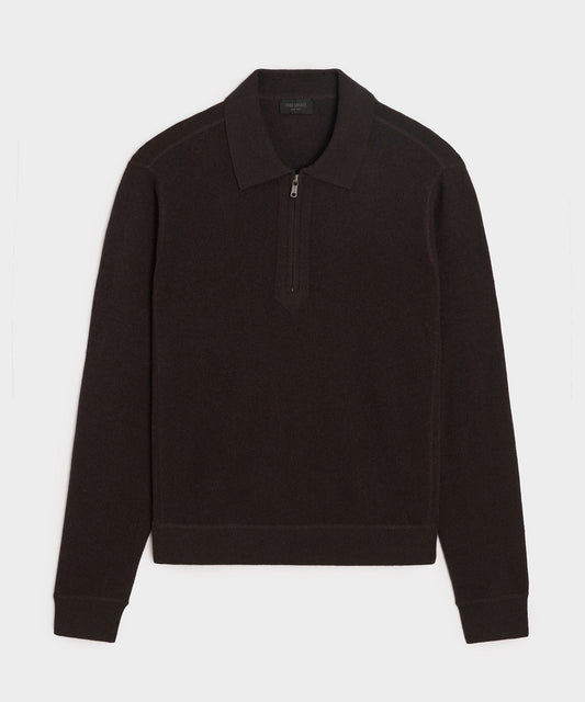 Cashmere Quarter-Zip Sweater Polo - Espresso Bean