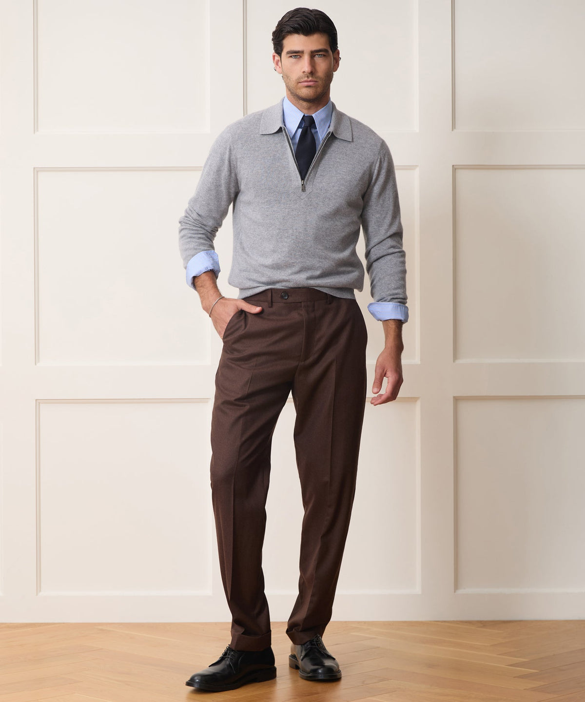 Cashmere Quarter-Zip Sweater Polo - Heather Grey