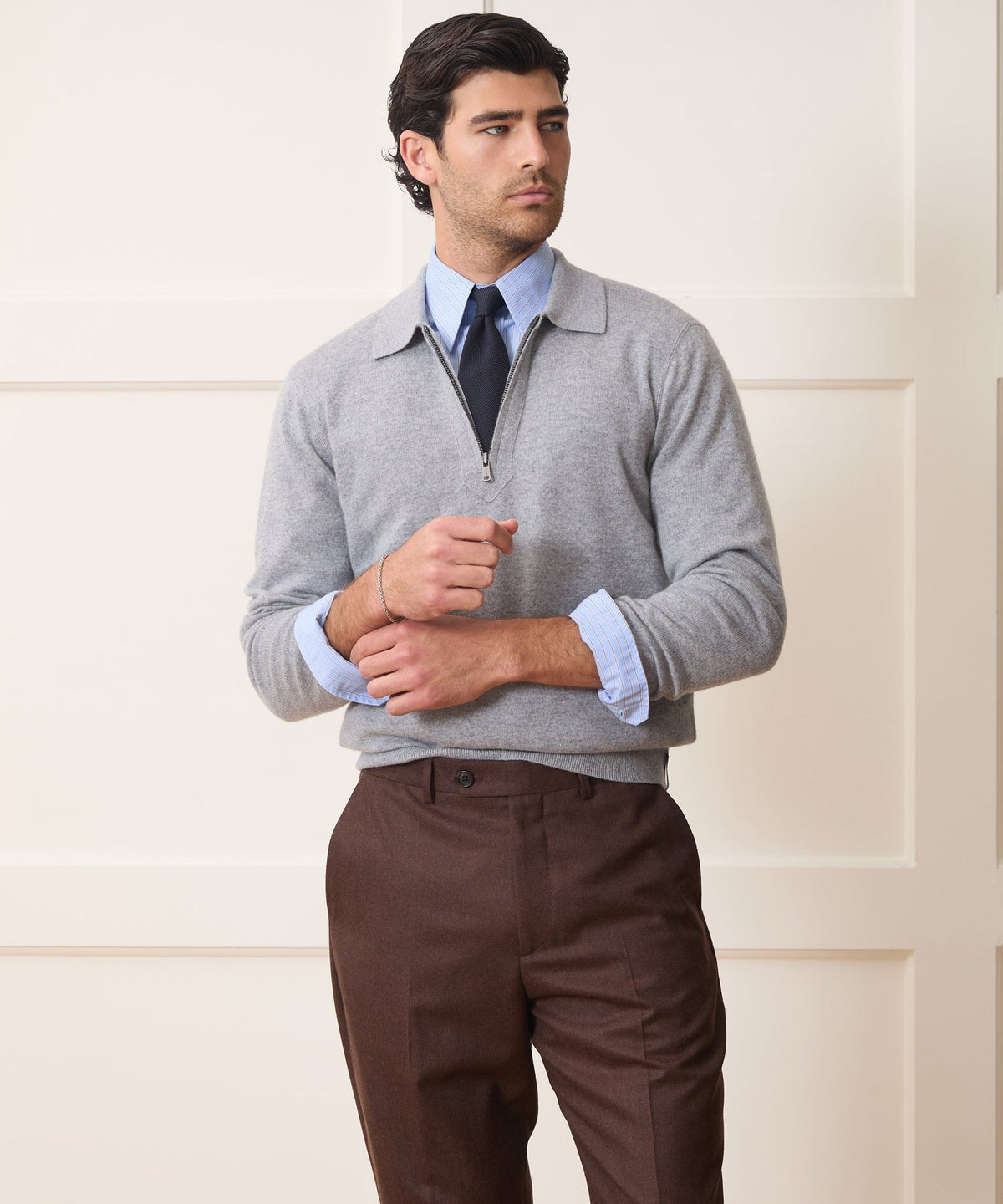 Cashmere Quarter-Zip Sweater Polo - Heather Grey