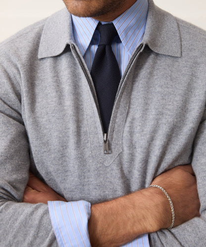 Cashmere Quarter-Zip Sweater Polo - Heather Grey