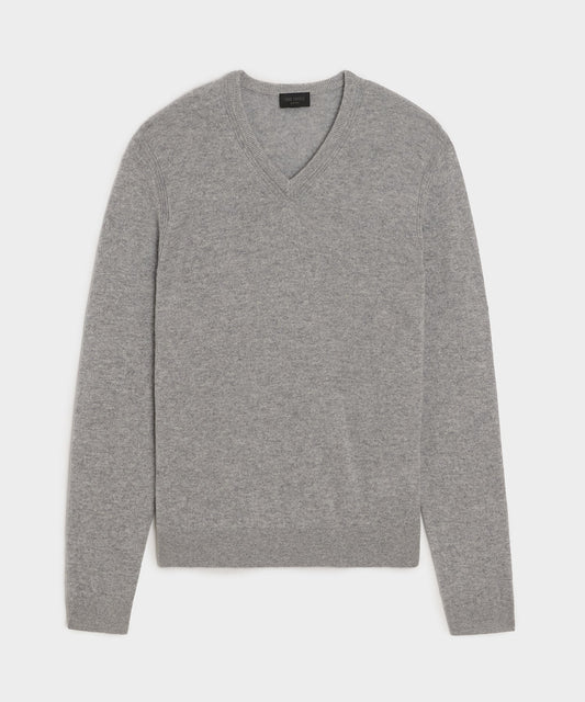 Cashmere V-Neck Sweater - Grey Heather