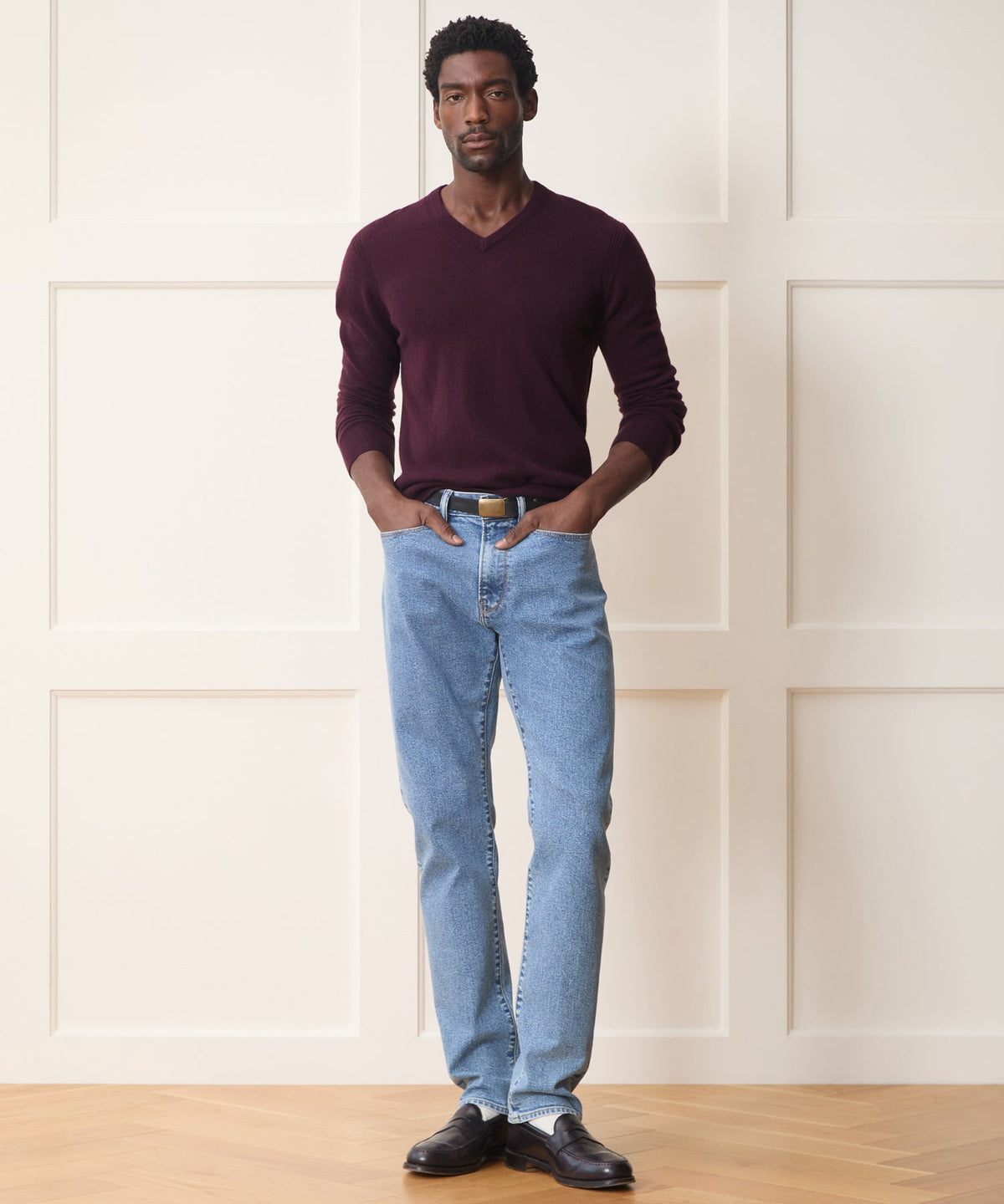 Cashmere V-Neck Sweater - Raisin