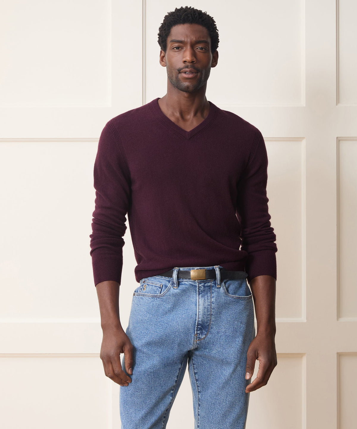 Cashmere V-Neck Sweater - Raisin
