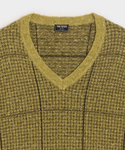 Glen Plaid V-Neck Sweater - Bitter Gold